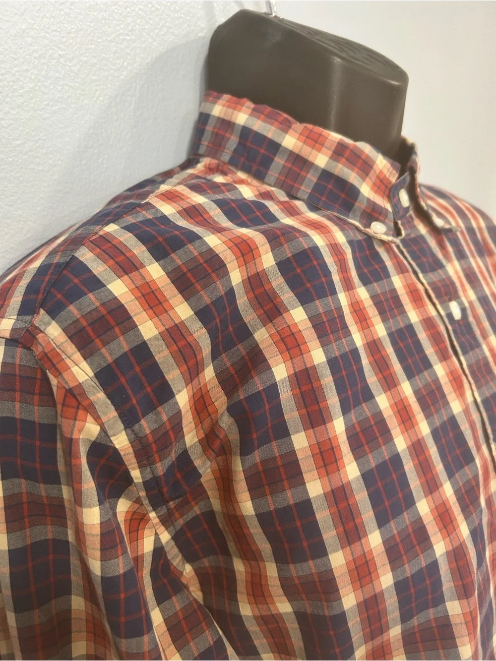 J.Crew Shirt Men slim untuck sz  LG Plaid Organic Cotton Preppy Casual red blue
